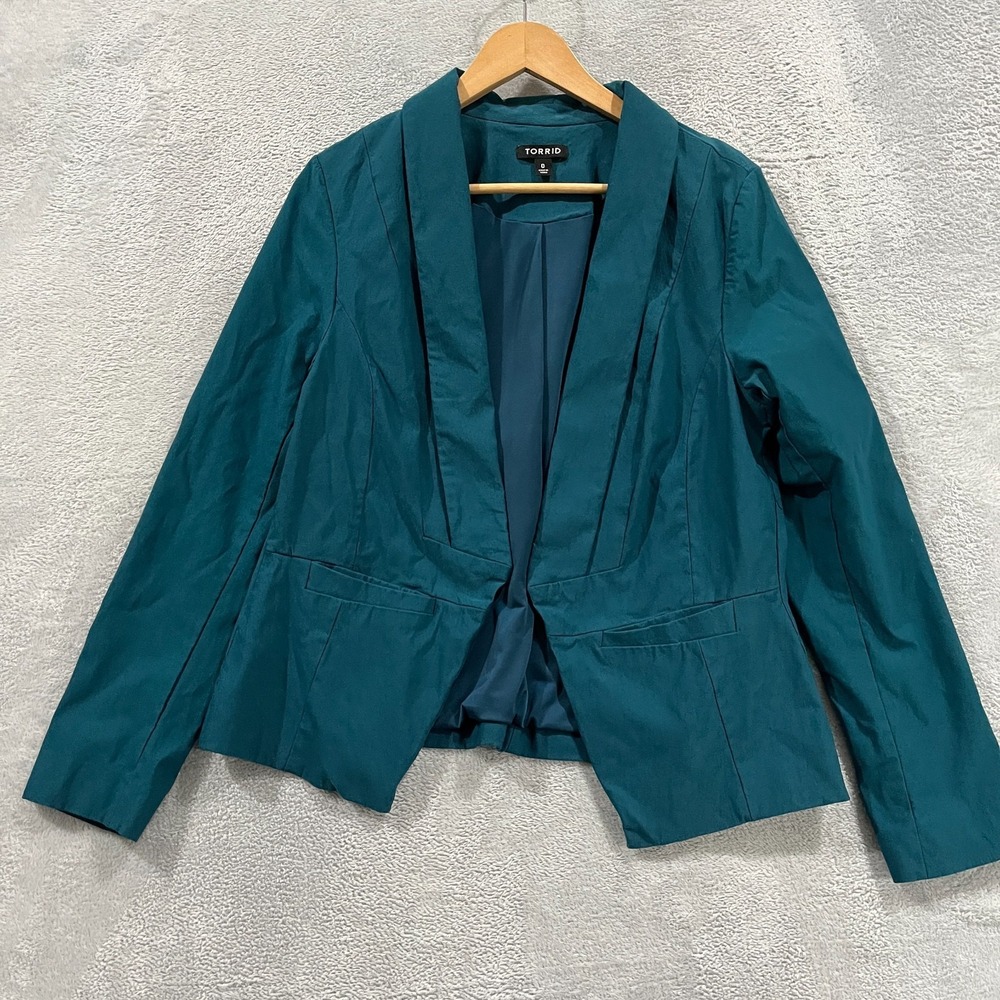 Torrid Blazer‎ Womens 0 Open Front Teal Preppy Academia Career Office Church